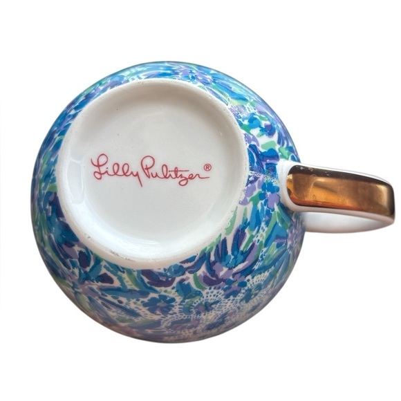 Lilly Pulitzer  Coffee Mug Cup Gold Trim Blue Purple & White Large 12 oz. - Picture 5 of 8